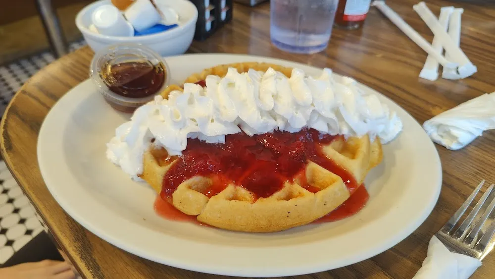 Waffle Add Strawberries and Cream